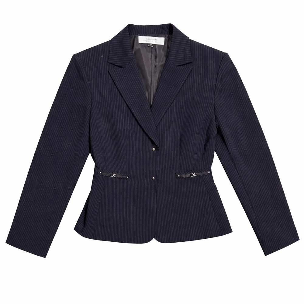 Tahari Navy Pinstripe Tailored Blazer Jacket